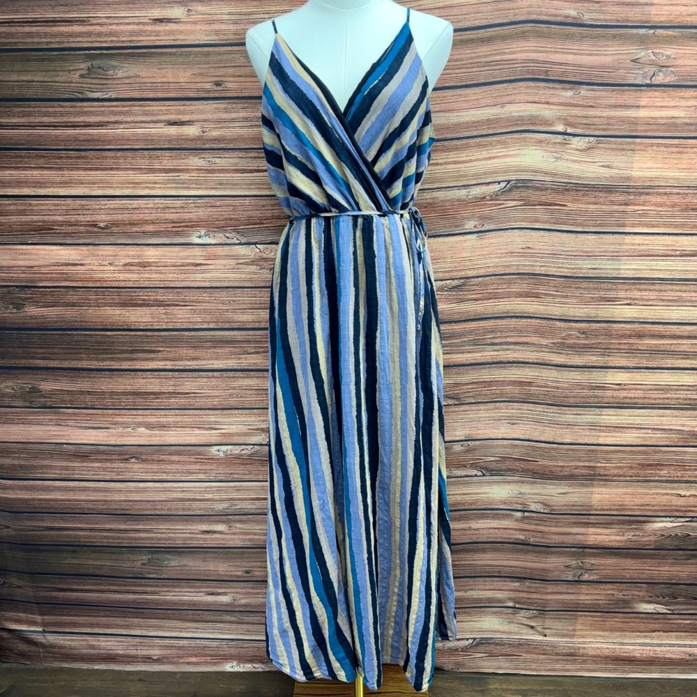 Umgee USA Large Rayon Cotton Striped Maxi Dress Belted Boho Resort